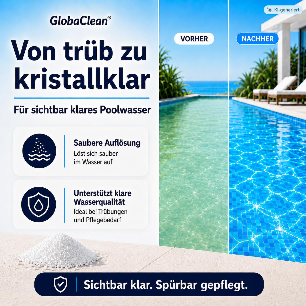 Chlorgranulat für Pool 5kg – Schnelllösliches Chlor Granulat mit 56% Aktivchlor – für Poolpflege, Schockchlorung & Stoßchlorung – gegen Algen & Bakterien