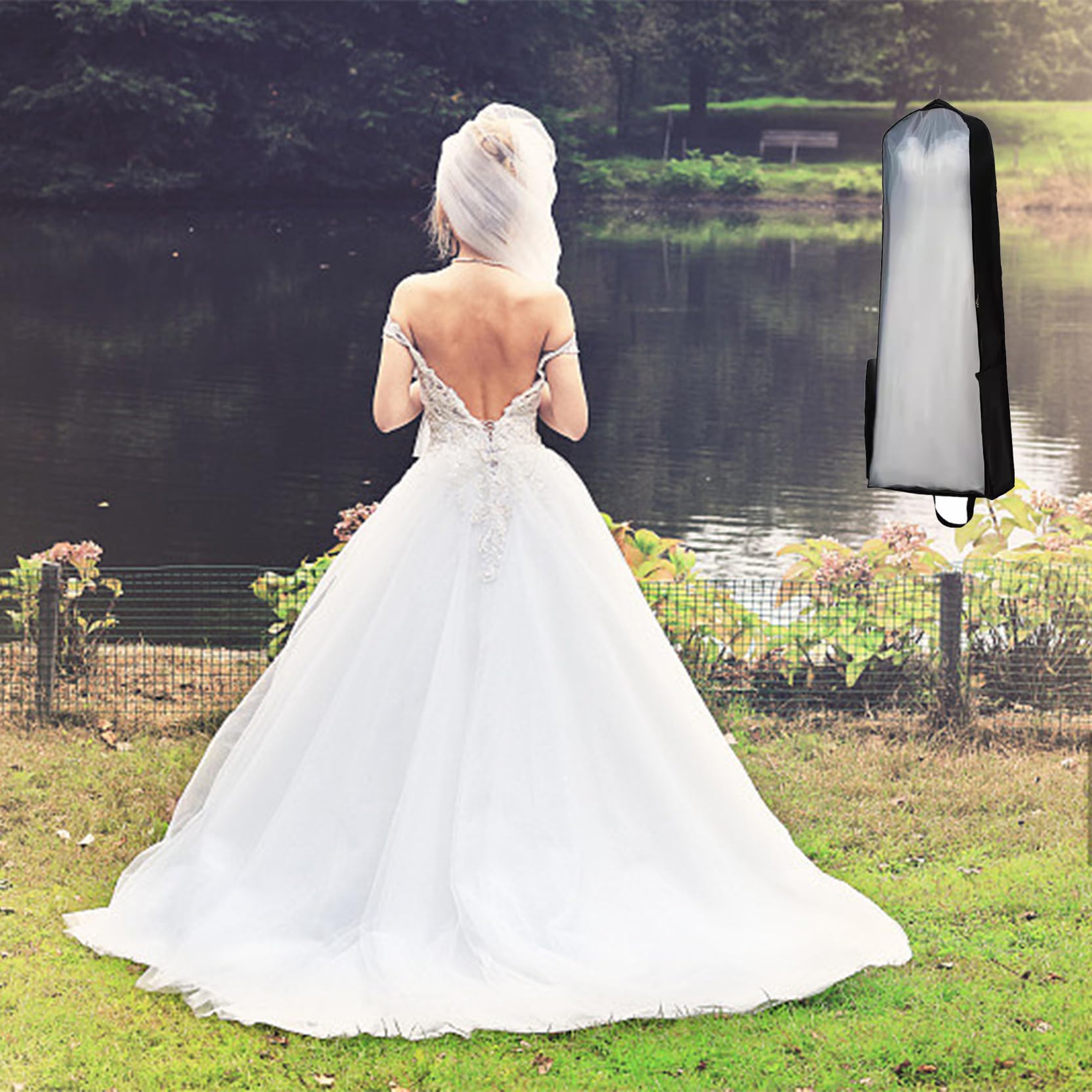 Fundas de ropa Bolsas protectoras para vestidos de novia/vestidos largos, Fundas para vestidos largas impermeables y transpirables Bolsas de ropa con cremallera y asa, H 63"/78", Gris-S (Negro S)