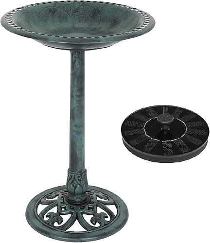 Miniatura 9 de VINGLI Baño de pájaros silvestres, pátina verde, pedestal de resina resistente a la intemperie, baños de pájaros, acabado de escultura antigua,