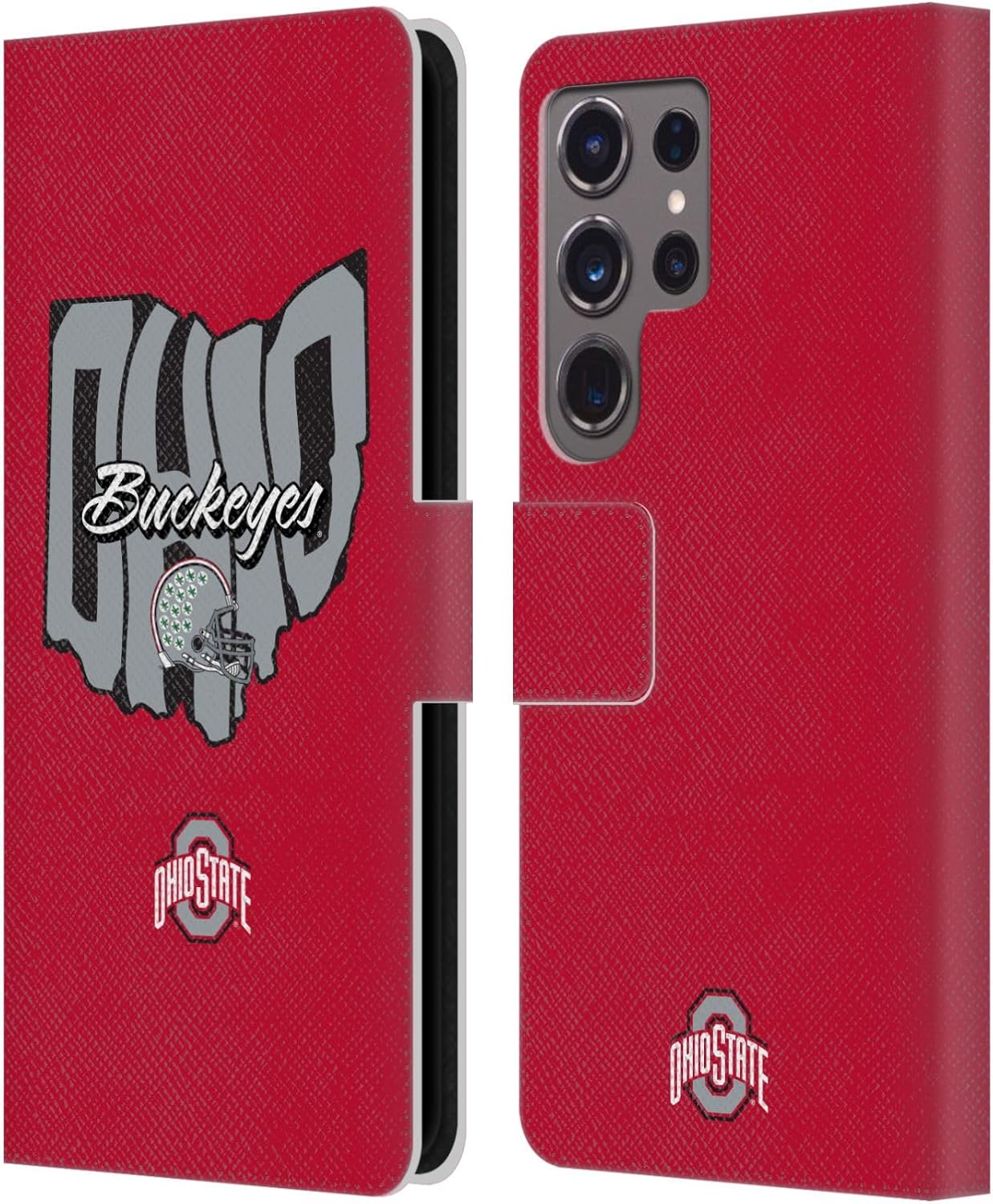 Head Case Designs Officially Licensed Ohio State University Map Football Graphics Leather Wallet Case Compatible with Samsung Galaxy S24 Ultra 5G