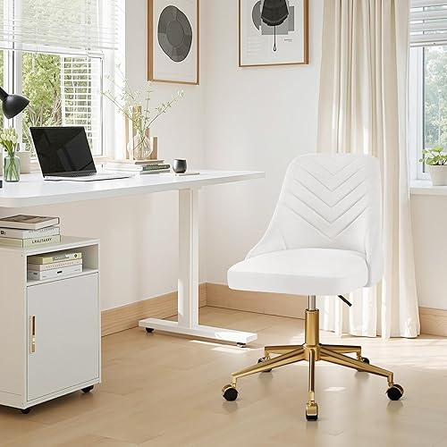 Miniatura 7 de VECELO Silla de escritorio de terciopelo con altura ajustable para oficina, sala de estar, dormitorio, estudio de maquillaje, giro de 360, base
