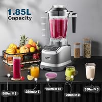 AMZCHEF 2000W Turmixgép 2in1 Állvány Mixer - 1,85L + 600ml Tartály 6 Pengés Smoothie Készítő LED Kijelzővel Szürke 9