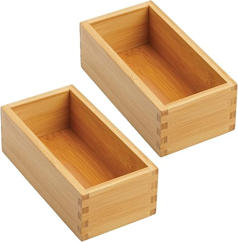 Miniatura 9 de mDesign Contenedor de almacenamiento de bambú, cajas organizadoras de cajones para armario de despensa de cocina, estante, isla o encimera, sostiene