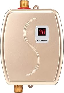 AYNEFY Elektryczny podgrzewacz wody, 220 V, 3800 W, ze stali nierdzewnej, mini podgrzewacz wody z temperaturą LED, elektryczny podgrzewacz wody, do łazienki, kuchni, ogrodu (złoty)