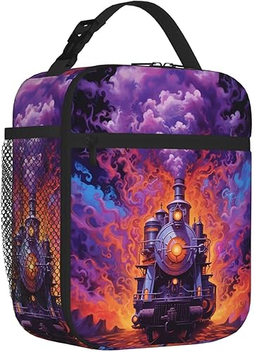 Miniatura 2 de SARA NELL Lonchera de tren para niños, bolsa de almuerzo de tren de vapor, bolsa térmica de poliéster aislante para hombres, mujeres, adolescentes,