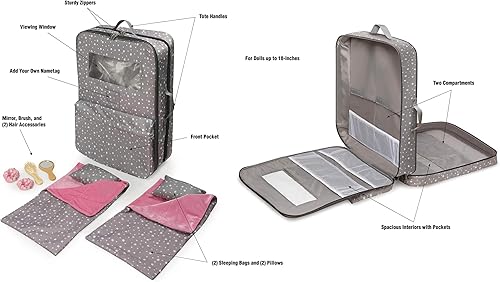 Miniatura 11 de Badger Basket Pack Pretty Double Doll Carrier Set para muñecas de 18 pulgadas con sacos de dormir y accesorios - Estrellas grises