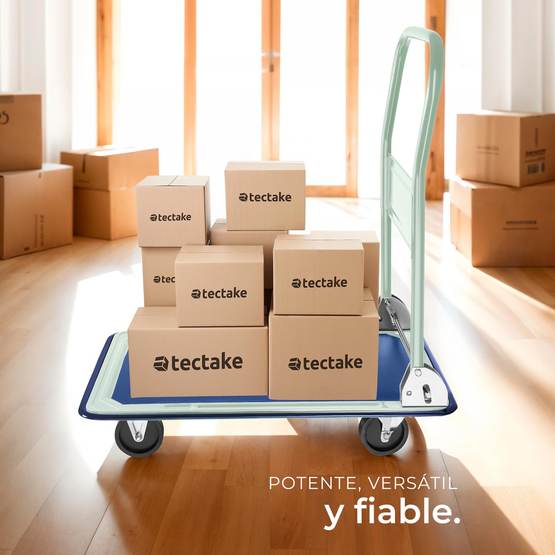 Tectake Carretilla Plegable de Mano 150 Kilos, Carro Transporte con 2 Ruedas Fijas y 2 Giratorias, 73x47x83 cm