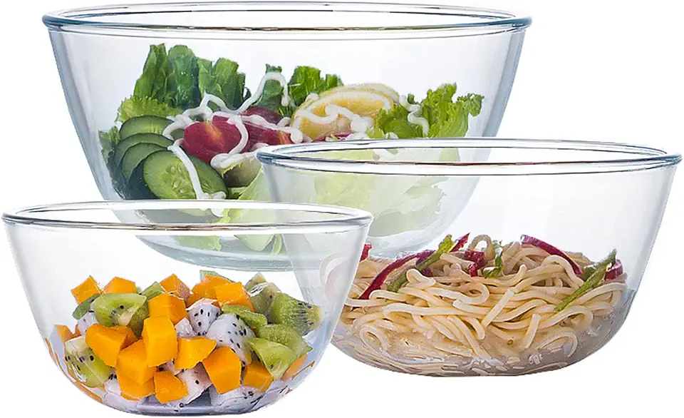 Salat – Gesund, variabel und viele unterschiedliche Sorten 11 Glasschüssel Set (4,2 L, 2,5 L,1,0 L), Salatschüssel Glas Groß Rund Glasschüsseln für die Küche, Glas Schüssel, ideal zum Aufbewahren von Lebensmitteln, Glasschale Groß Salatschale, Spülmaschinenfest