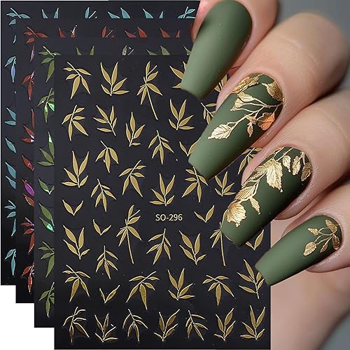 Leaves Nail Art Stickers Gold Nail Art Decals 8 Sheets