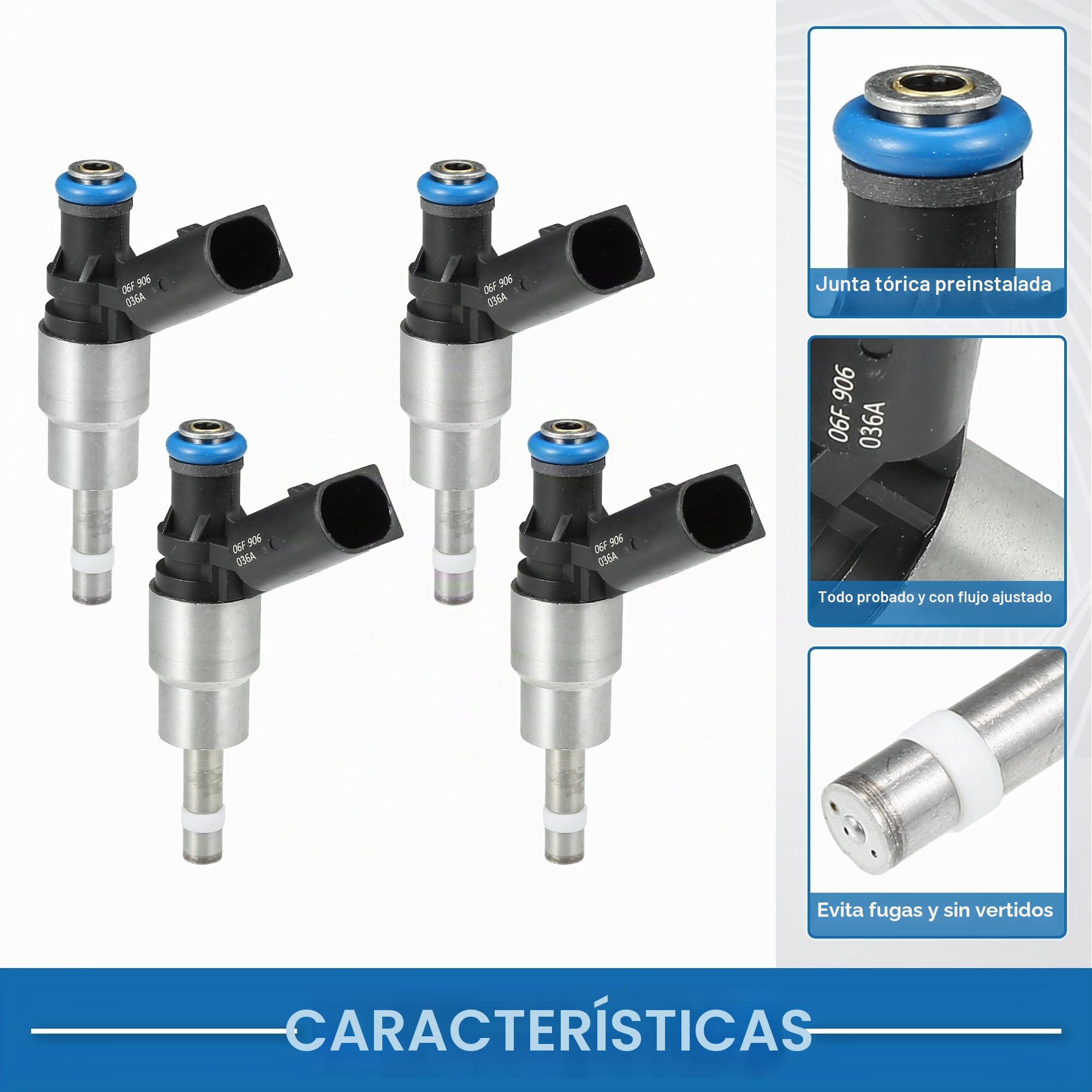 A ABSOPRO Inyector De Combustible Para Vw Golf V Gti 2.0 04-09 4 Pcs | Negro, 4 Pcs, Metal, Plástico, 85X21Mm, Dc 12V, 2 Pines, N.º Oe: 06F906036A, Para Vw Passat B6 Saloon 2.0 Tfsi 05-10