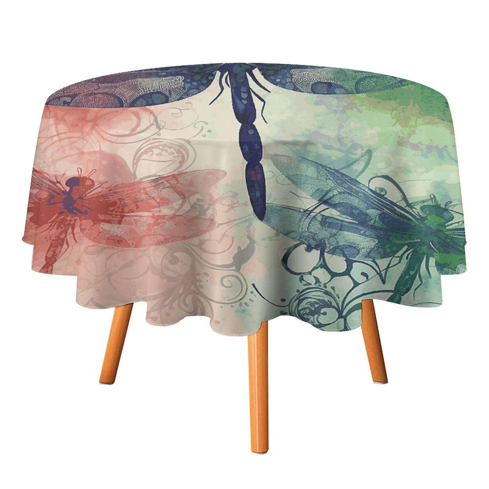 SMAZDFXX Modern Dragonfly Tablecloth for Restaurant, Round Polyester Table Cover 36x36in for Party