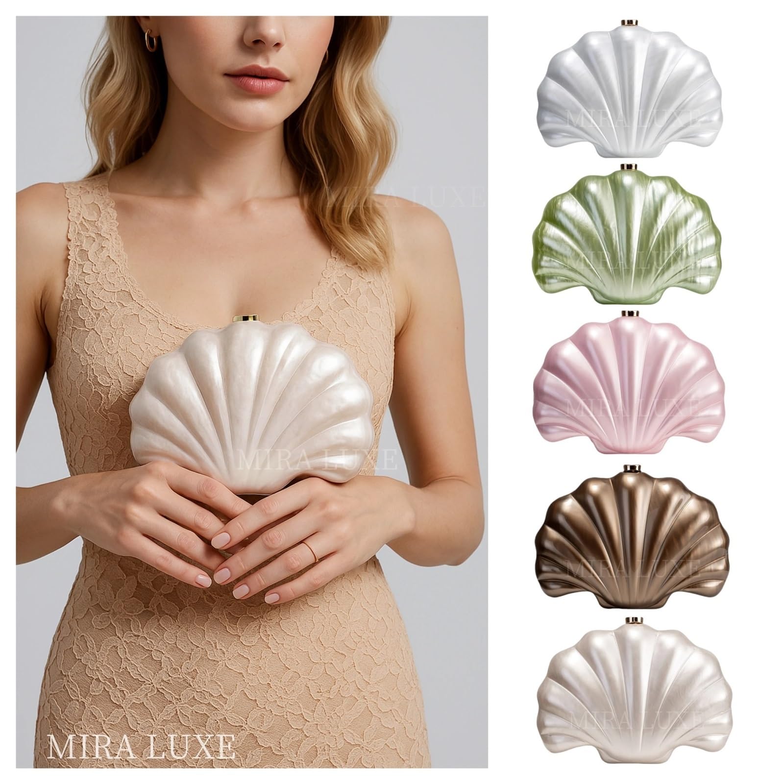 Donna Shell Clutch Borsa a tracolla da donna, borsa sera, festa, ballo, di lusso, sposa per Vacanze Giornaliere