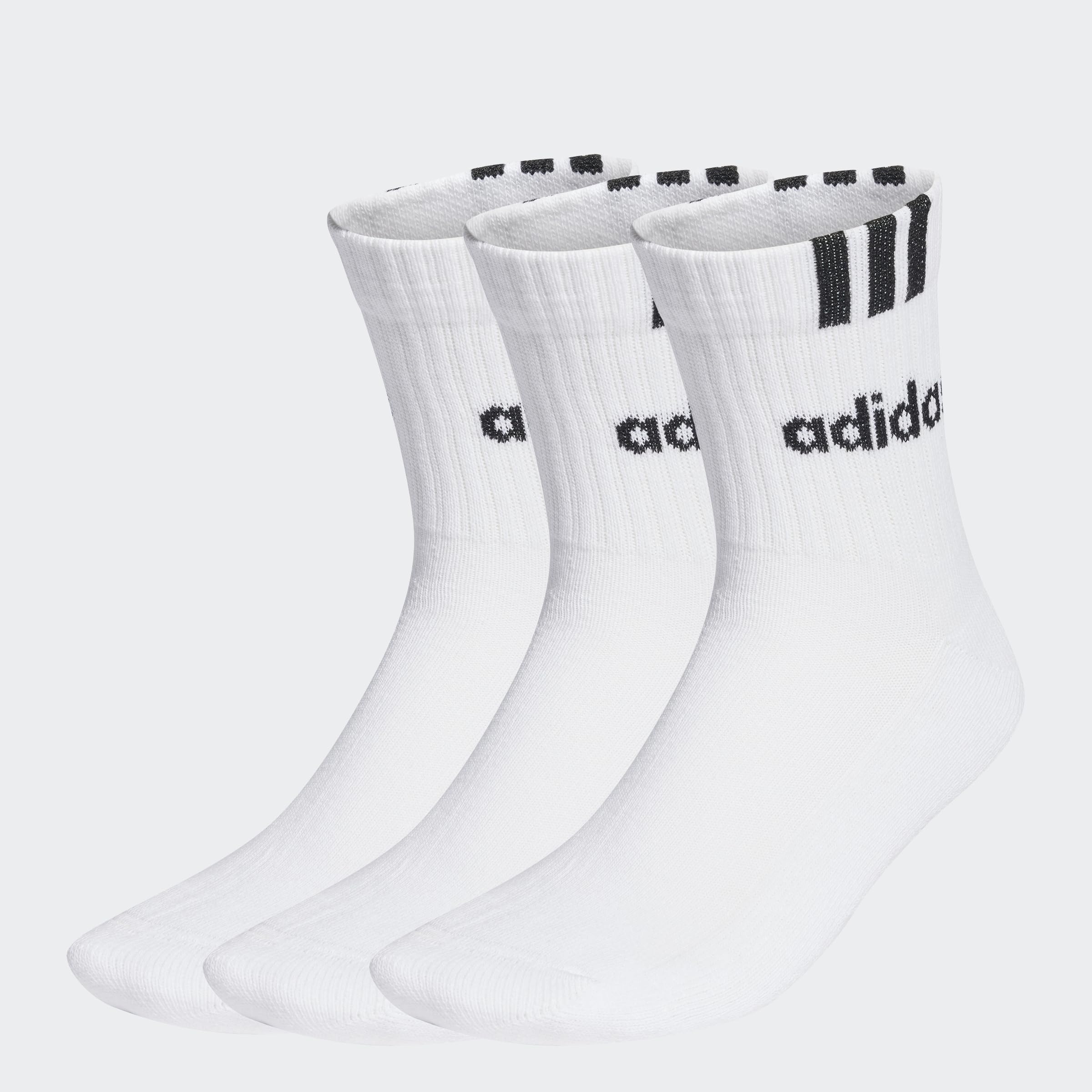 adidas Sportswear Unisex 3 Pack Cushioned 3 Stripe Linear Socks, White/Black, Size Xs, Men