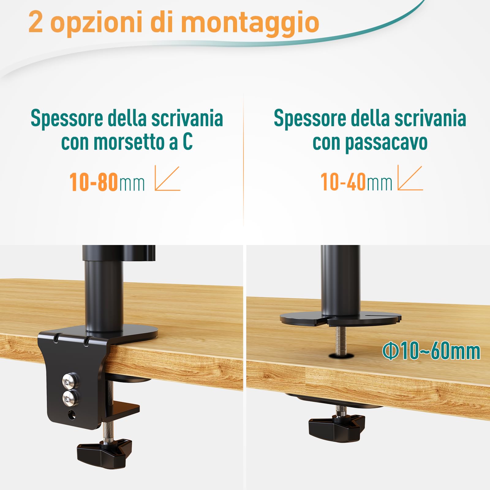 ELIVED Supporto per monitor 3 monitor per schermi da 17 a 32 pollici, braccio a tre monitor, altezza regolabile, asta alta 80 cm, max. 8 kg per braccio, VESA 75/100 mm, EV4013