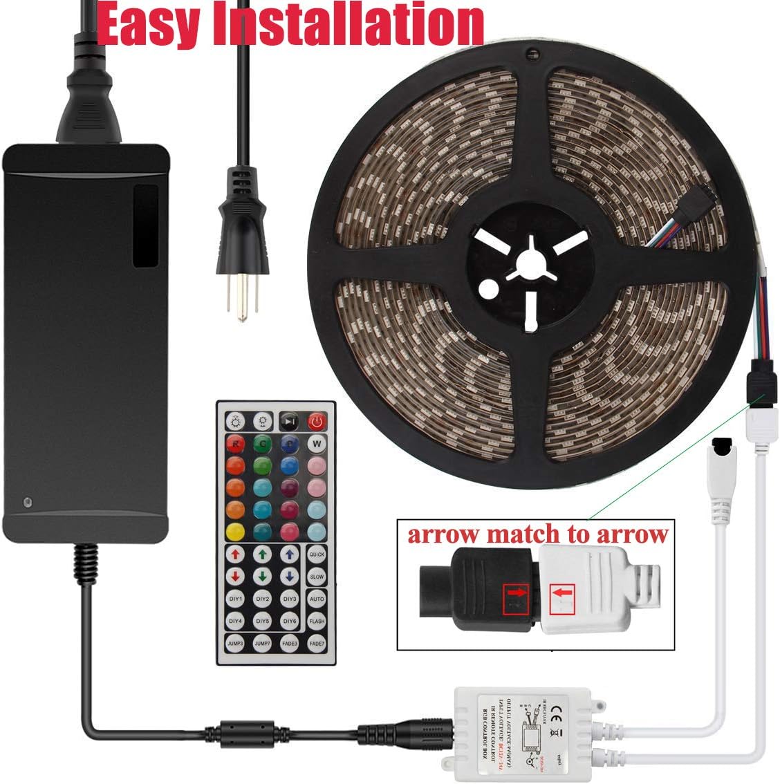HOMELYLIFE 32.8ft RGB LED Strip Lights Super Bright Waterproof 600 LED SMD 5050 Tape Light Color Changing Full Kit with 44 Keys IR Remote Control+24V Power Supply LED Lighting for Party Kitchen Indoor