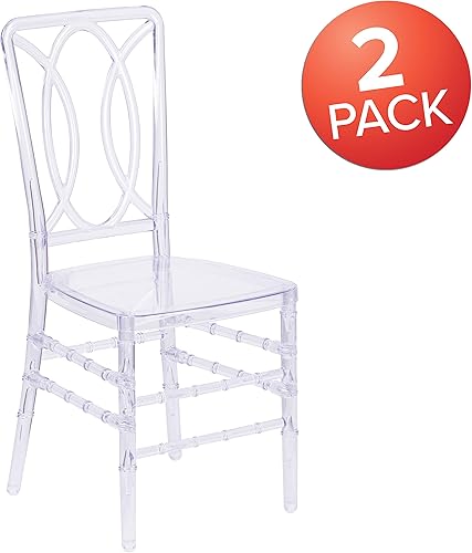 Miniatura 4 de Flash Furniture Paquete de 2 sillas apilables Flash Elegance Crystal Ice con respaldo de diseñador, silla para eventos, resistente a los rayos UV