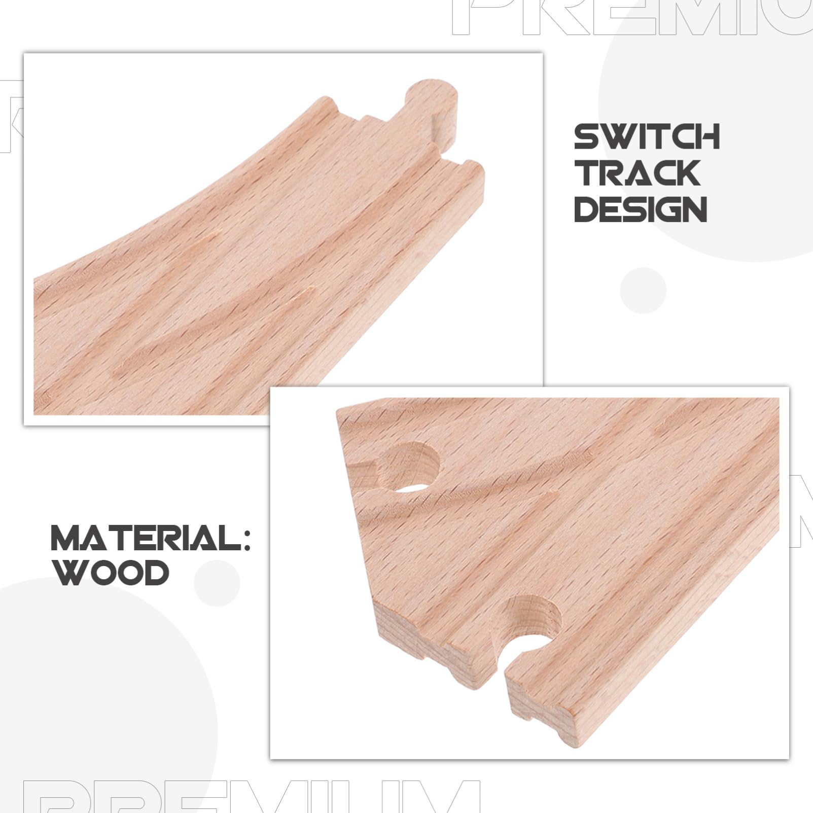 Toyvian 2pcs Wooden Train Track Pieces Multi Way Switch Tracks for Train Sets Expandable Railway Accessories Safe Educational for Creative Play and Cognitive Development