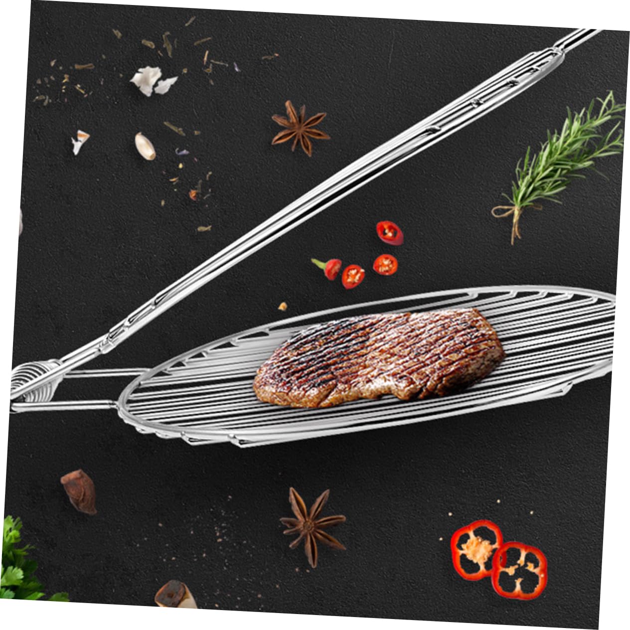 FONDOTIN Tools Set Fish Basket Tongs Large Grill Basket for Fish Seafood Heat-resistant Handle