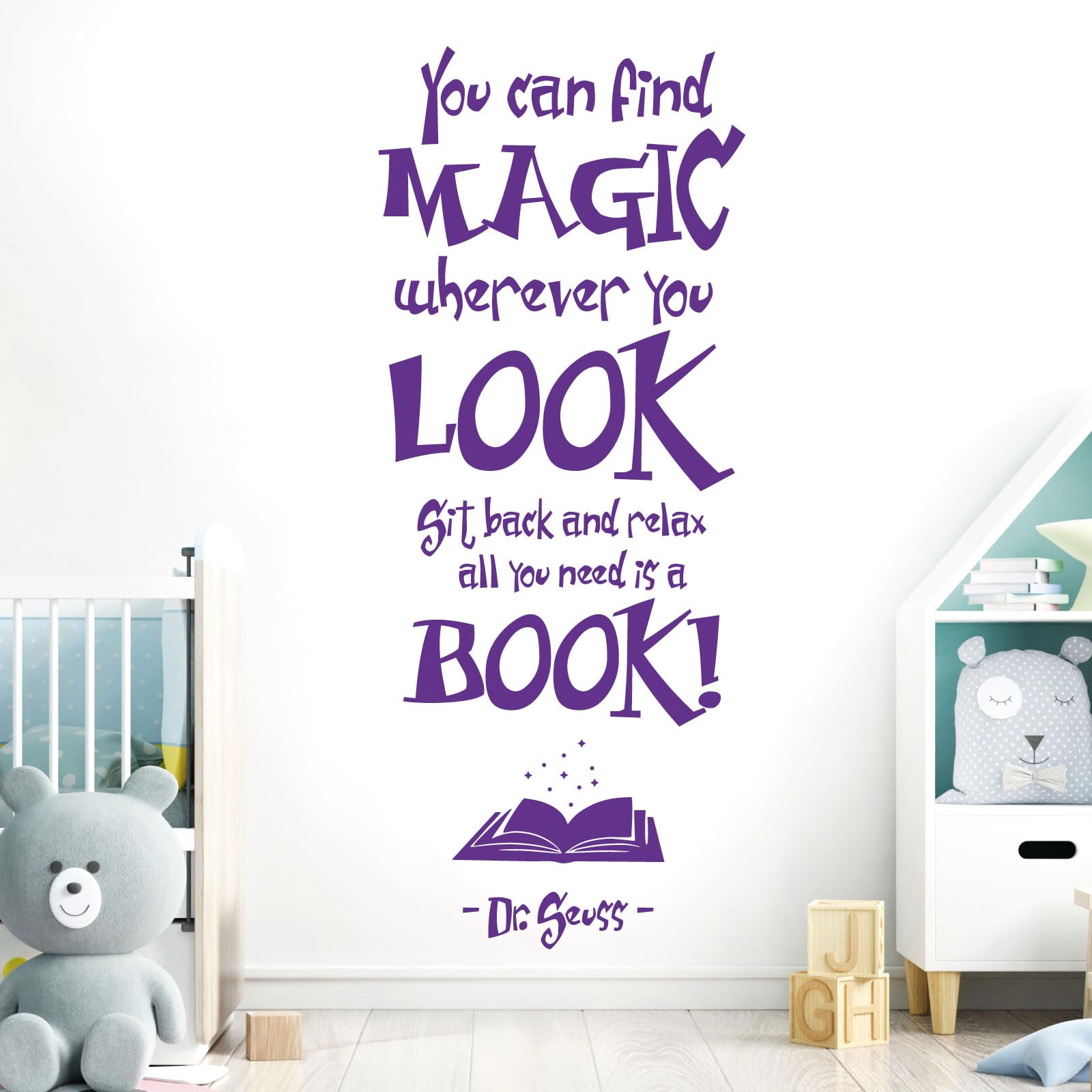 You Can Find Magic Wherever You Look - Dr Seuss Book Quote Vinyl Wall Decal Sticker [Large] [Purple]