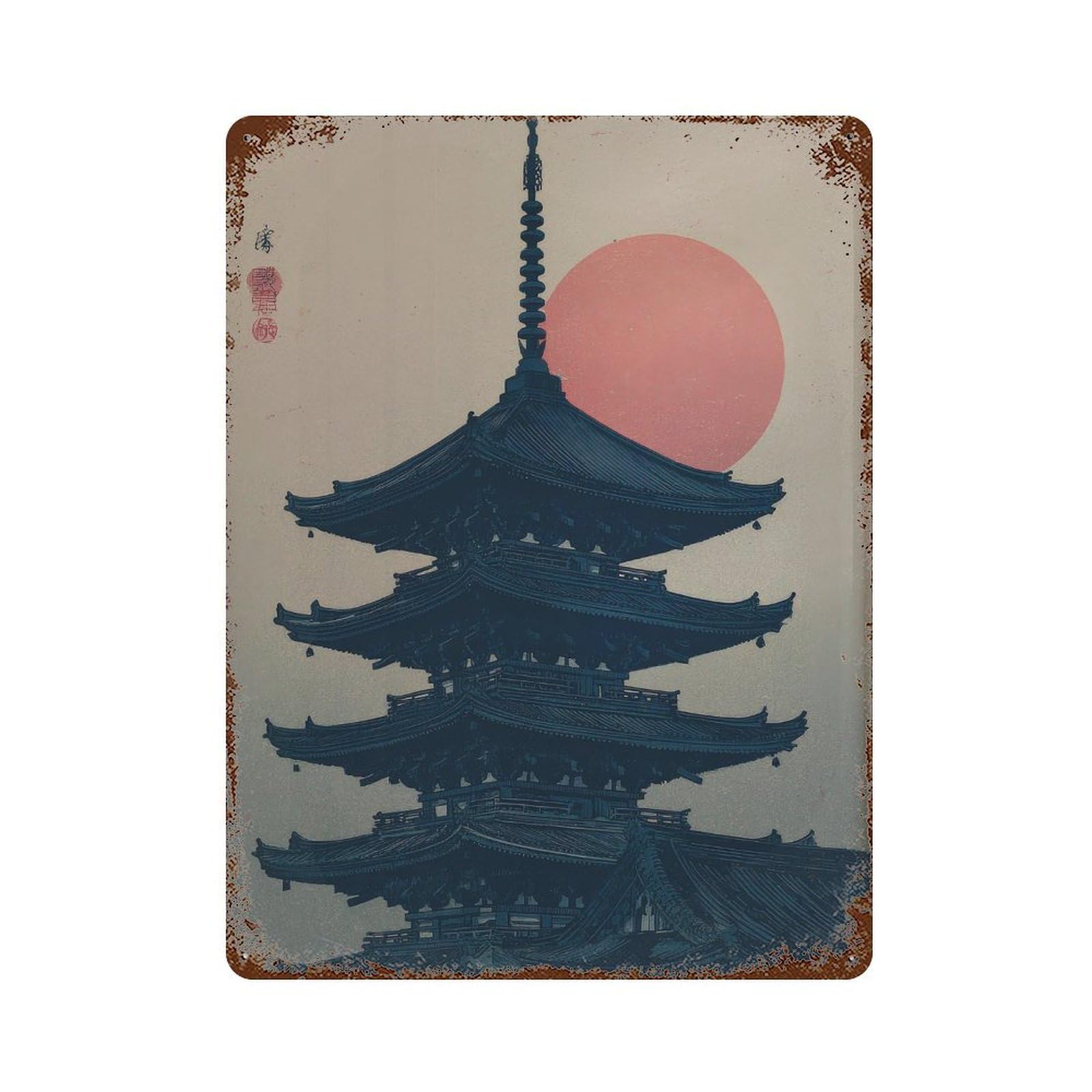 xiaoxiaoshen Japanese Pagoda. Traditional Ukiyo Wall Decor Art Metal Tin Poster Modern Home Decor Art Home Bar Shop Decorations Vintage Sign 40x30cm