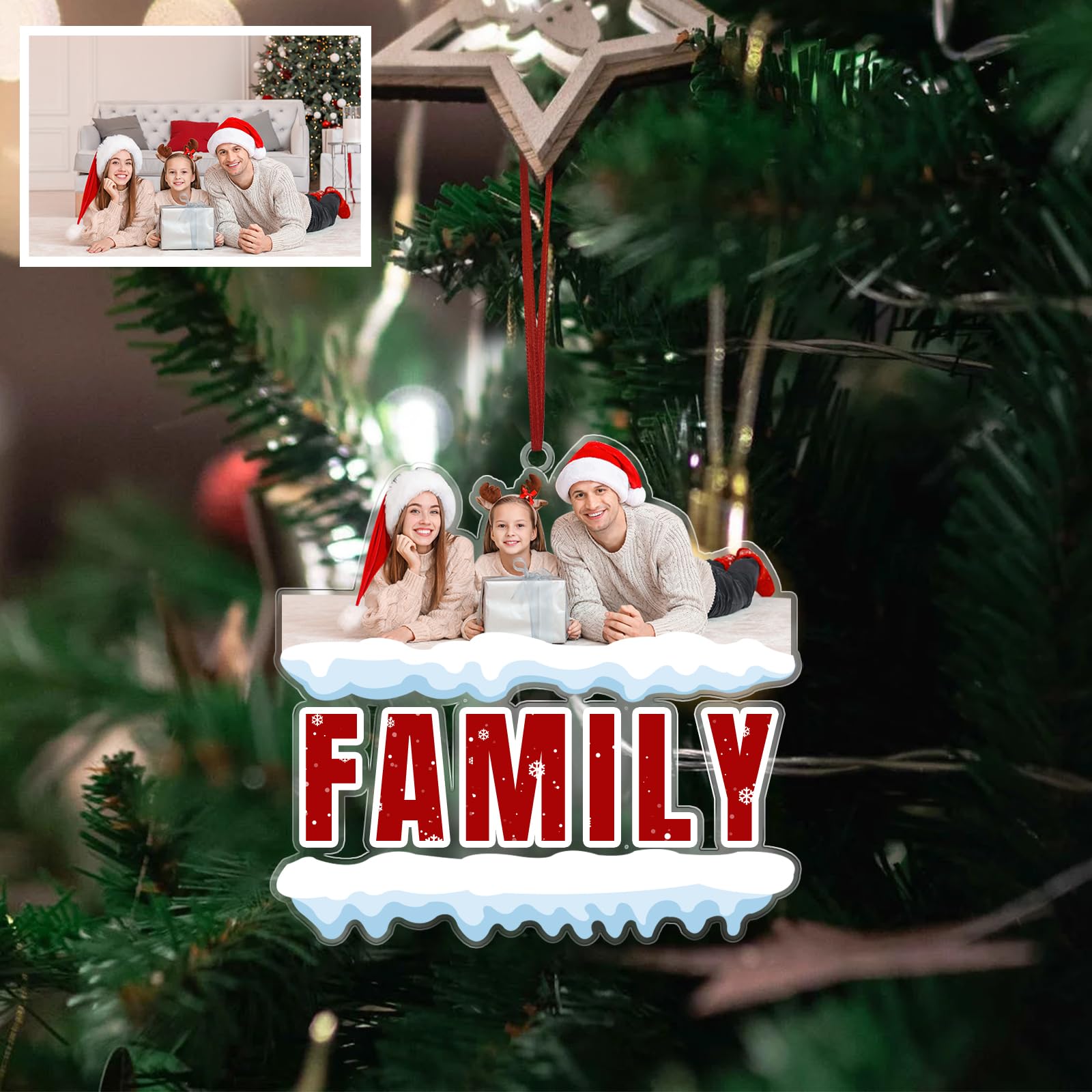 Adornos de Fotos Personalizados Adorno de Navidad Personalizado con su Imagen Adorno Familiar Personalizado para Regalos de decoración Colgante de árbol de Navidad