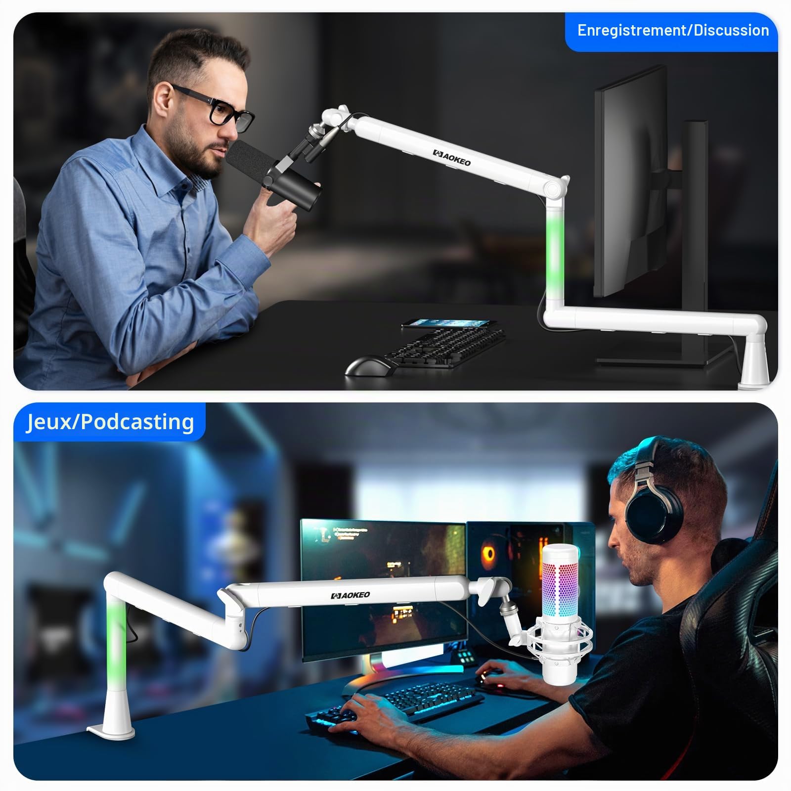 Aokeo AK-55 Bras de microphone réglable pour bureau - Convient pour Blue Yeti, Snowball iCE, HyperX QuadCast, SoloCast, Elgato Wave, etc