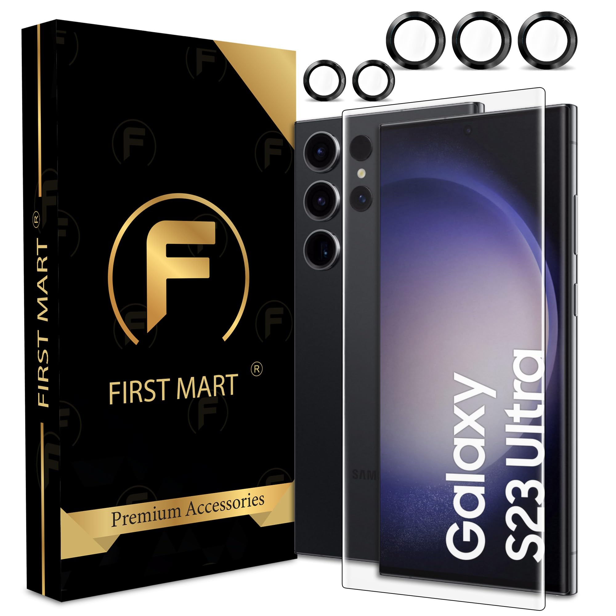 FIRST MART Tempered Glass for Samsung Galaxy S23 Ultra 5G with Edge to Edge Full Screen Coverage and Black Camera Rings for Back Camera Protector with Easy UV Installation Kit (B0CS6V8PY5) Amazon Price History, Amazon Price Tracker