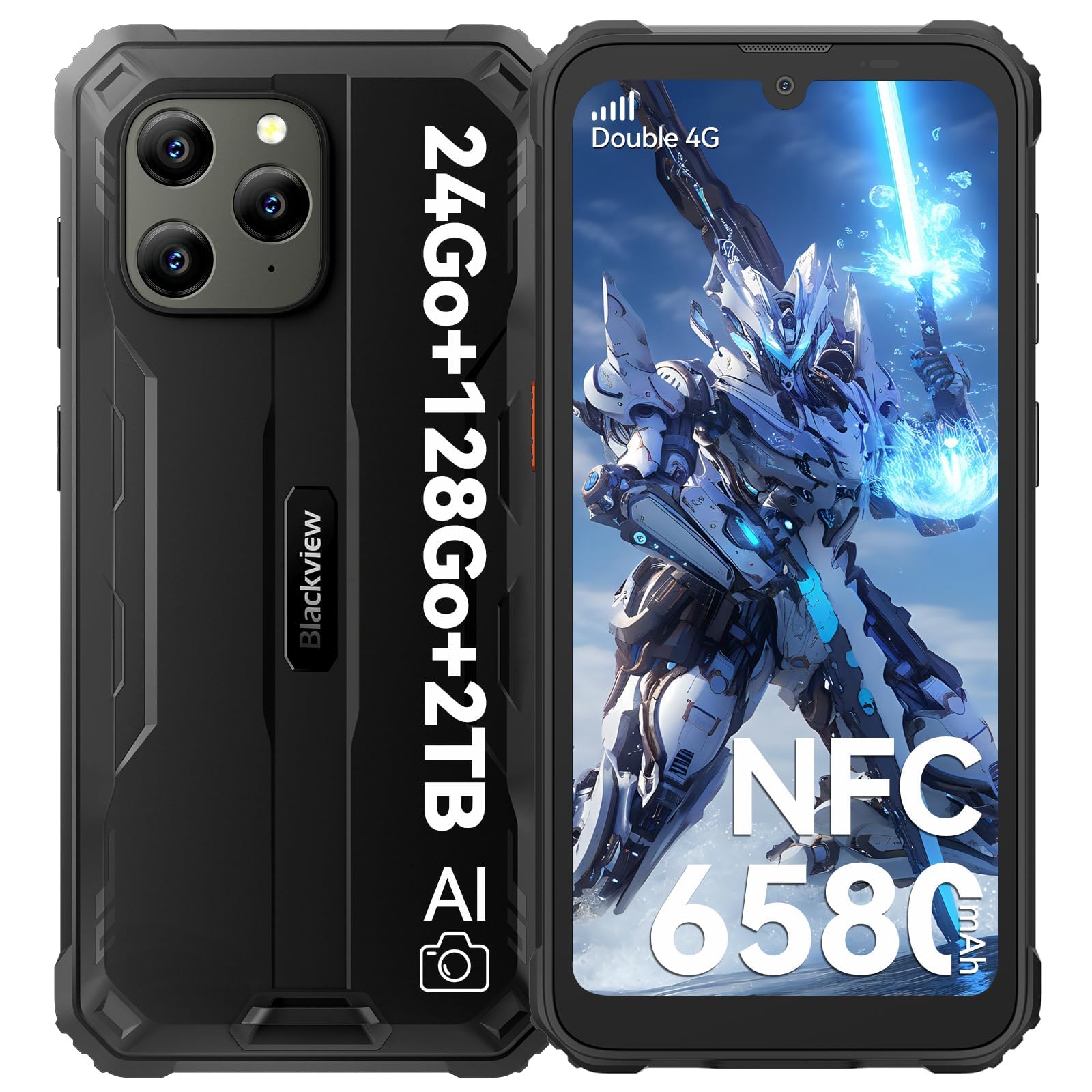 Blackview BV5300Plus Téléphone Portable Incassable, 6580mAh Telephone Portable Écran 6.1" HD+, 128Go ROM/TF 2To, Double SIM 4G, Caméra 13MP Smartphone Incassable NFC/IP69K/Face ID/GPS/OTG