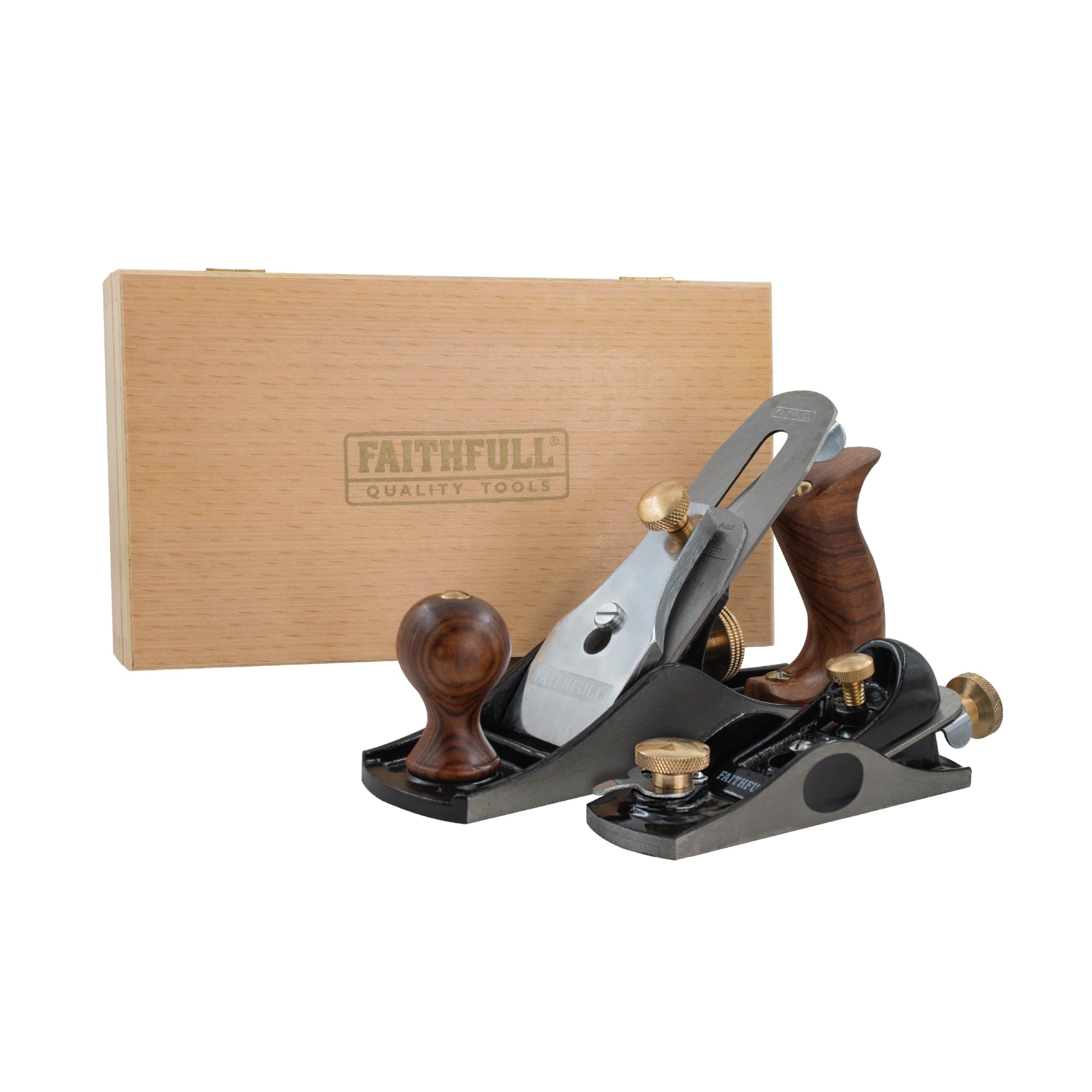 Coffret de rabots Faithfull n° 4 et n° 6012 dans un coffret en bois – Rabots à main en fonte usinés avec précision pour le lissage, l'ébarbage et le travail du bois de bout.