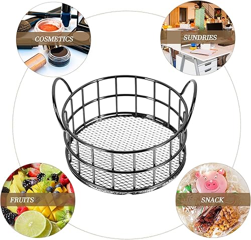 Miniatura 9 de MAGICLULU Cesta redonda de almacenamiento de alambre para escritorio, organizador de maquillaje, pequeña canasta de hierro con asa para el hogar,