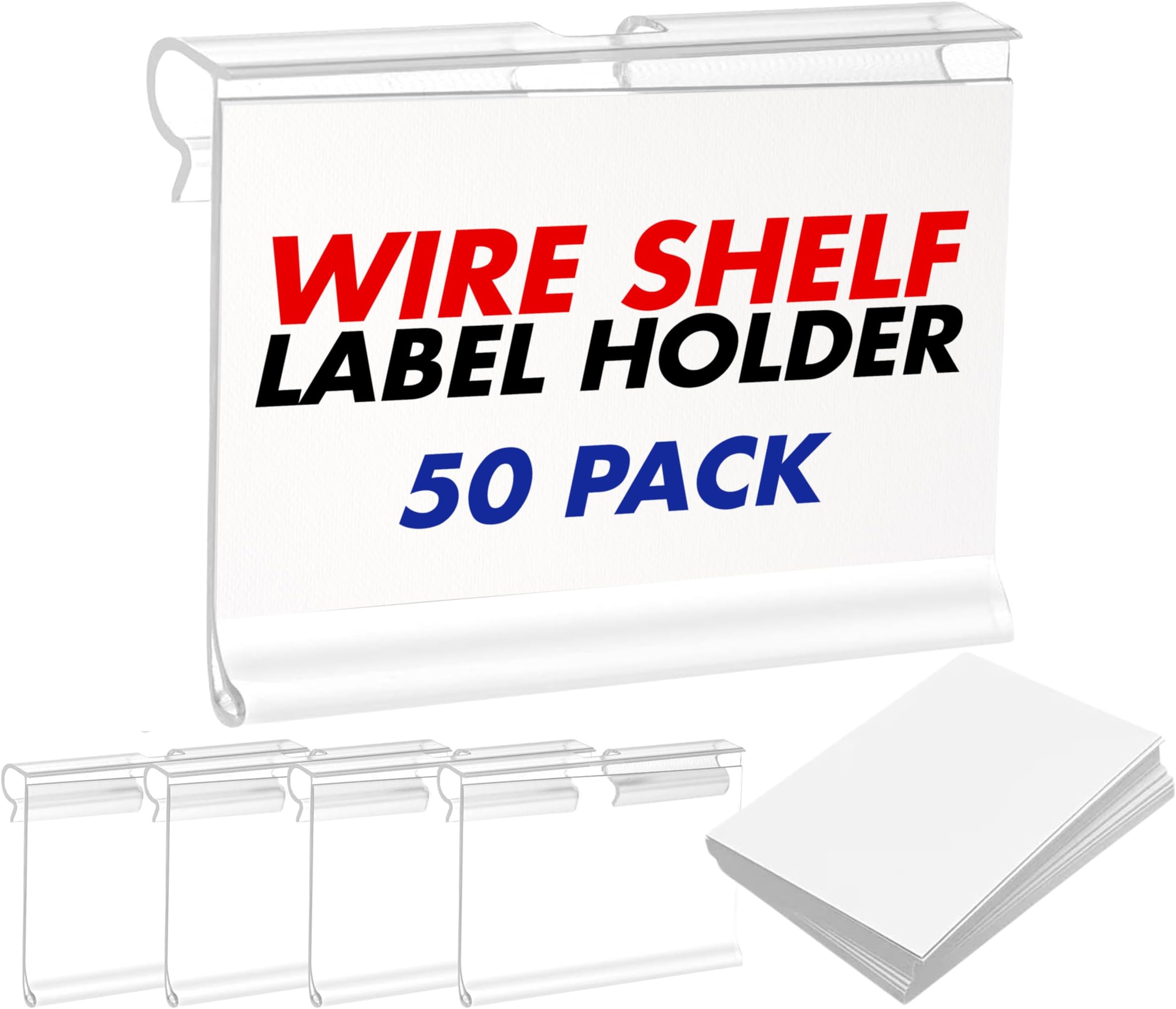50 Pack Reusable Plastic Wire Shelf Label Holder, for Pantry Retail Merchandise Shopping Mall Store Shop Supermarket UPC Price Card Sign and Ticket Display Holder, Clip-On Design. 6cm X 4cm By NuBliss