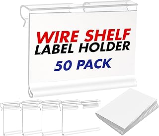 50 Pack Reusable Plastic Wire Shelf Label Holder, for Pantry Retail Merchandise Shopping Mall Store Shop Supermarket UPC Price Card Sign and Ticket Display Holder, Clip-On Design. 6cm X 4cm By NuBliss