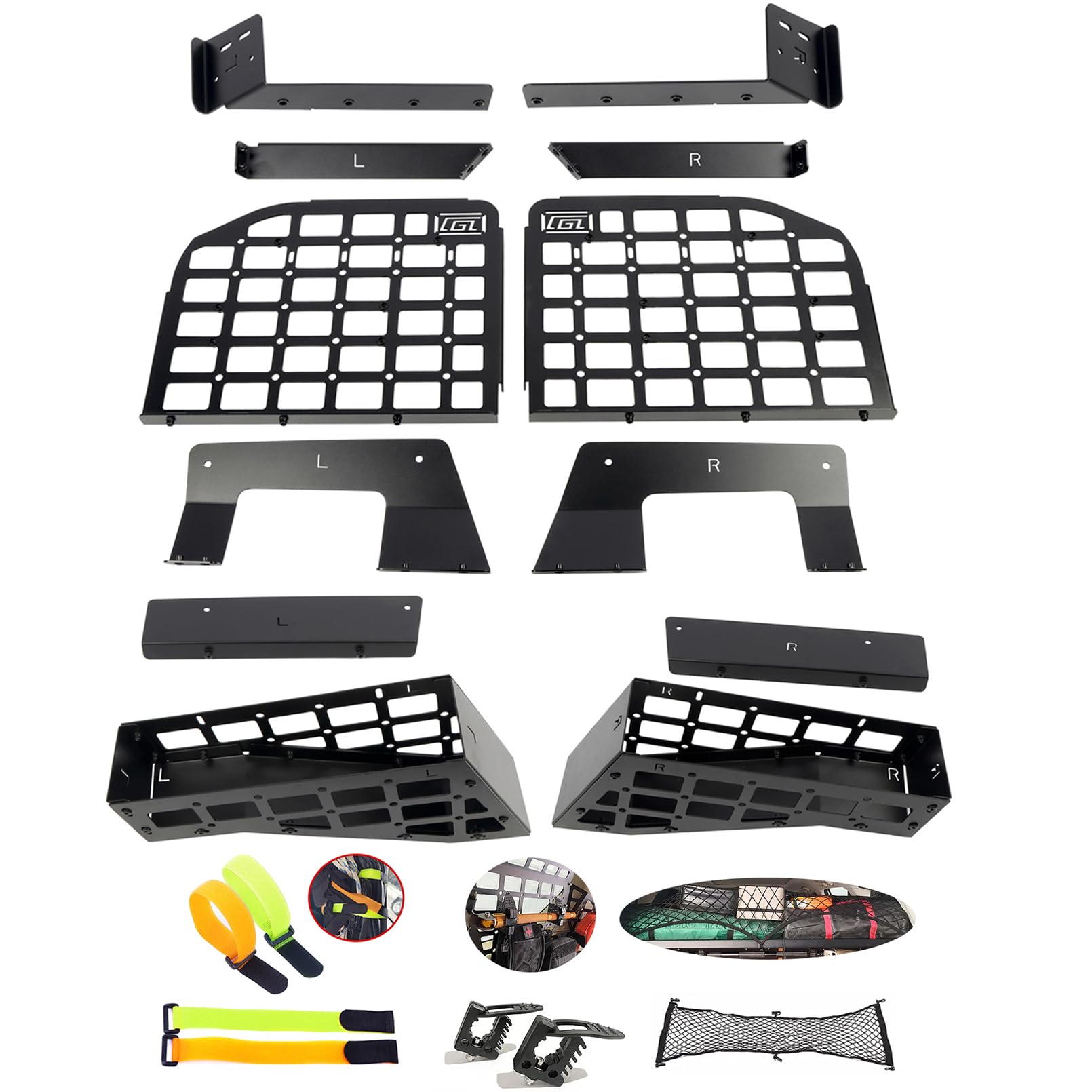 ITrims Trunk Organizer for Jeep Wrangler JK 4 2007-2017 Car Accessories Interior Luggage Carrier Modular Storage Panel Shelf Rear Cargo Rack Basket Hanging Boards Kit Aluminum Alloy (Side+Storage Box)