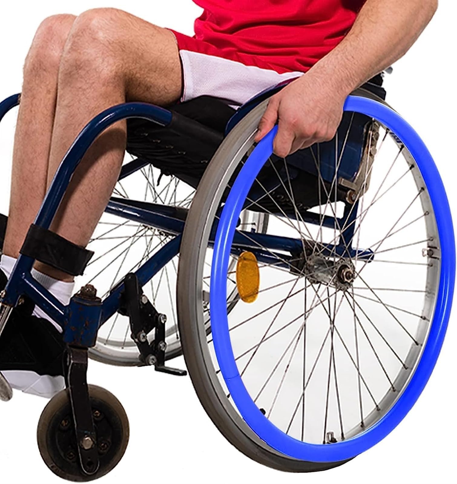 LINCYS 22 Pulgadas / 24 Pulgadas Fundas para Aros De Sillas De Ruedas Antideslizantes Y Resistentes Al Desgaste,1 Par Cubierta De Empuje Manual para Silla De Ruedas Antideslizante,Azul,24in