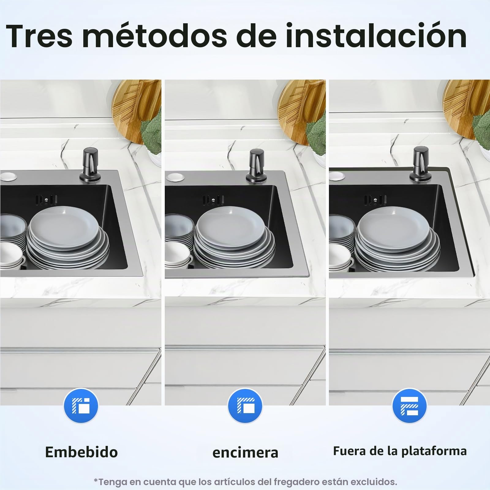 Fregadero Cocina 45 x 40 cm con Desagüe para Juego de Desagüe