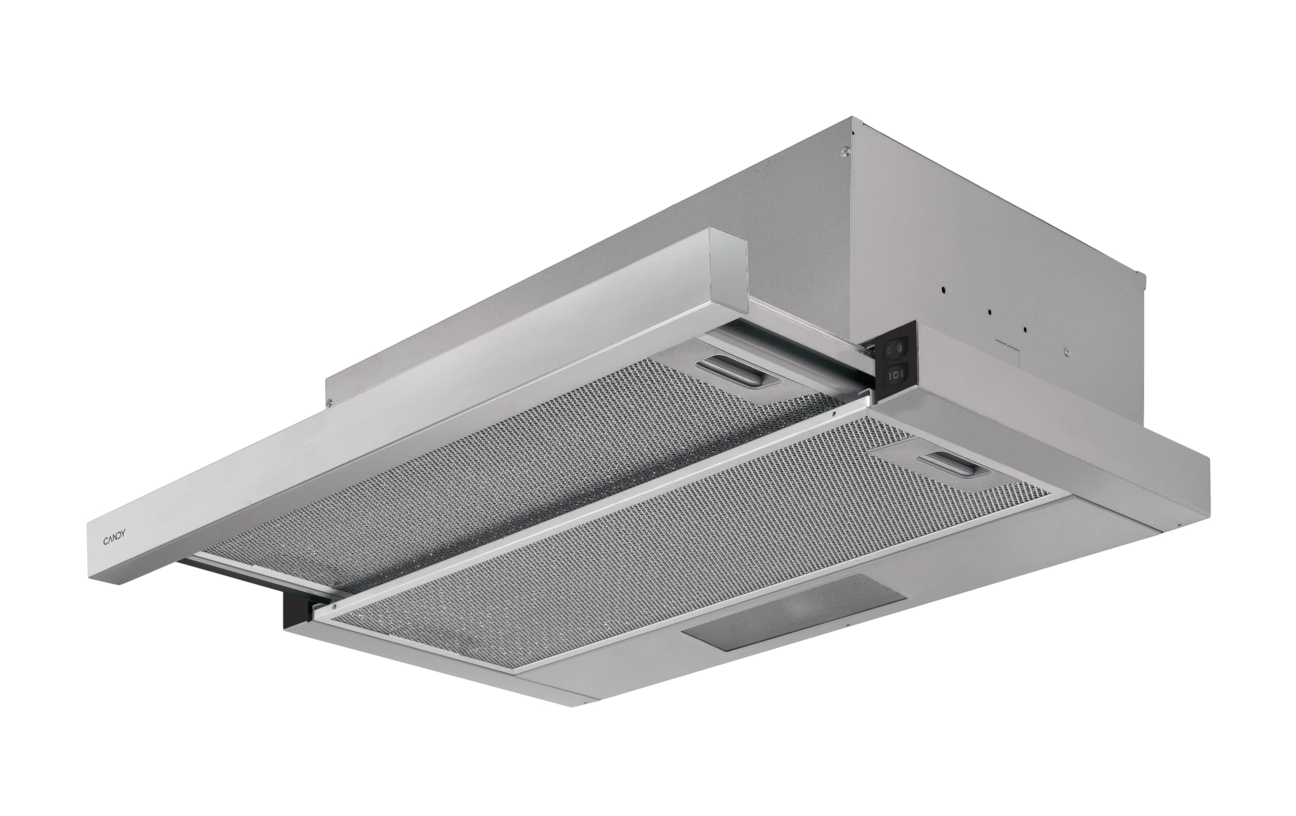Candy CBT6130/3X, Campana telescopica 60 cm, 2 livelli di potenza, 125 W, 264 M3/H, filtri in carbonio, pannello alluminio antigrasso, illuminazione LED, 53/60DB, classe B, acciaio inossidabile