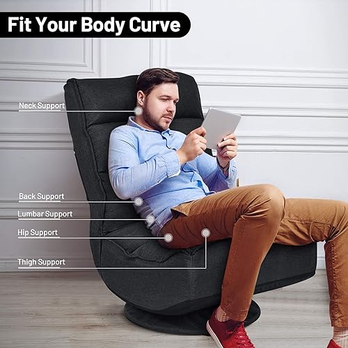 Miniatura 7 de Giantex - Silla gamer giratoria de 360 grados, silla plegable ajustable con 6 posiciones, soporte de resorte de hasta 136 kg, respaldo acolchado