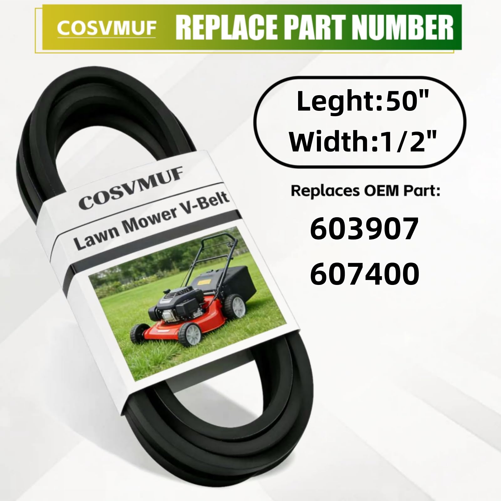 Correa de cubierta para cortacésped, 1/2 x 50 pulgadas, paquete de 2, compatible con Cub Cadet MTD GX20571 Ariens