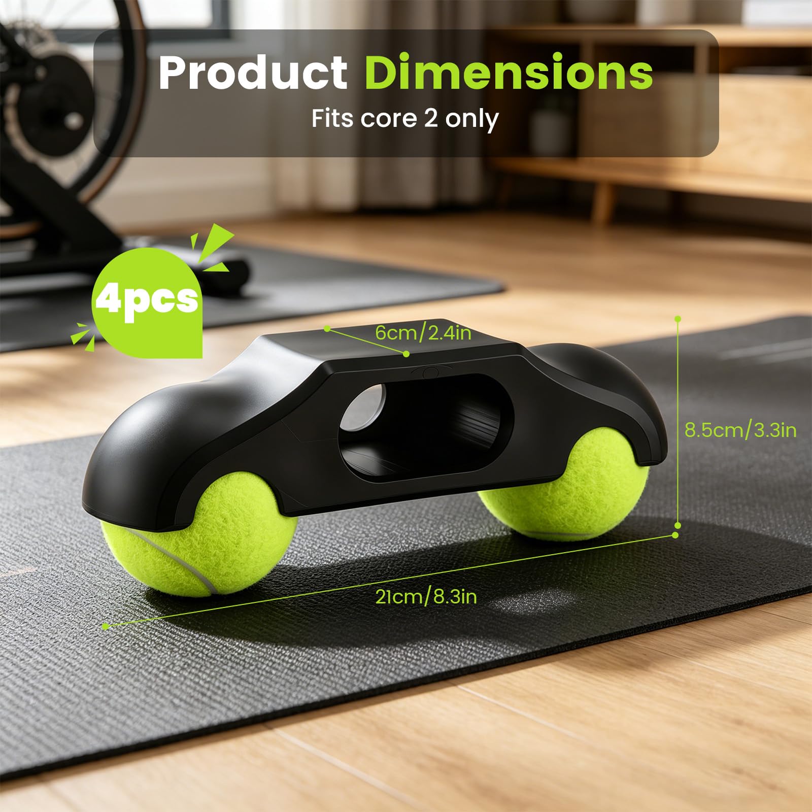 4 Stück Rocker Plate Feet, Tragbarer Wippplatten Fahrradtrainer, Cycling Snap Rocker Feet Adapter mit 8 Tennisbällen für Wahoo Kickr Core 2 Rollentrainer Tennisballfüße Indoor