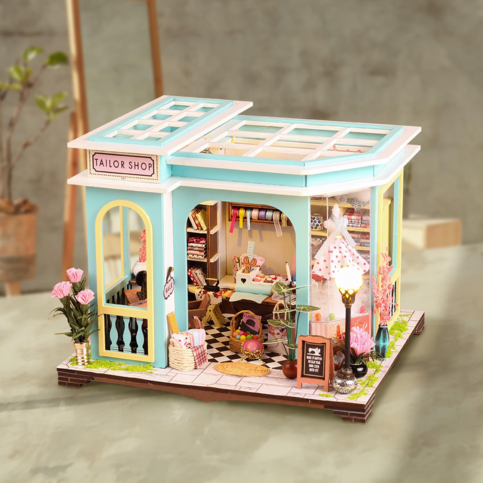 Miniatur Haus, DIY Puppenhaus Modellbausatz, Holzpuzzle für Erwachsene & Jugendliche, Ideales Geburtstags, Laden des Schneiders