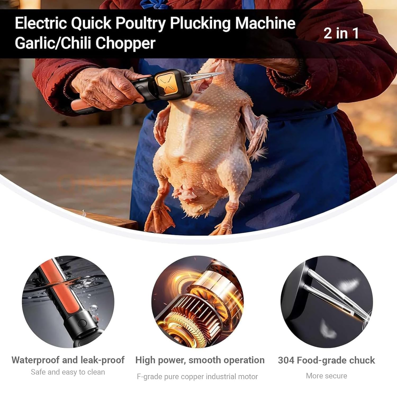 Máquina eléctrica para despelar aves de corral, herramienta de desplumado automático con interruptor impermeable y luz para pollo, ganso, pato, pavo y otras aves de corral