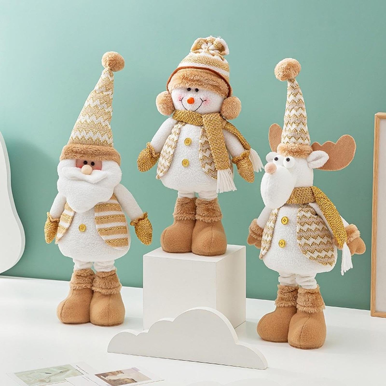Figura de Muñeco Navideño de Pie con Piernas Extensibles, Adorno de Tela Suave, Altura Ajustable, Ideal para Exhibir en El Hogar Durante, Papa Noel