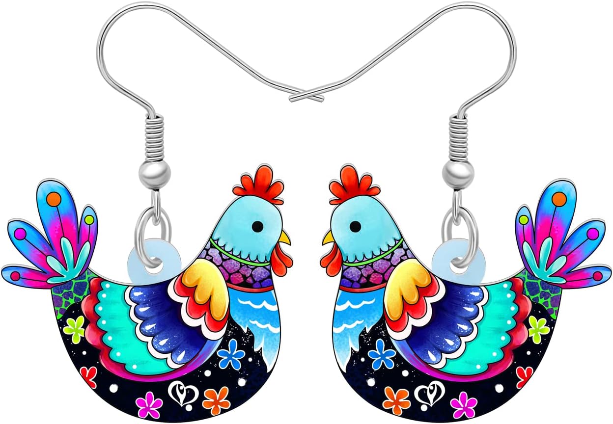 Acrylic Drop Hen Chicken Earrings Funny Farm Design Lovely Gift For Women By The Bonsny