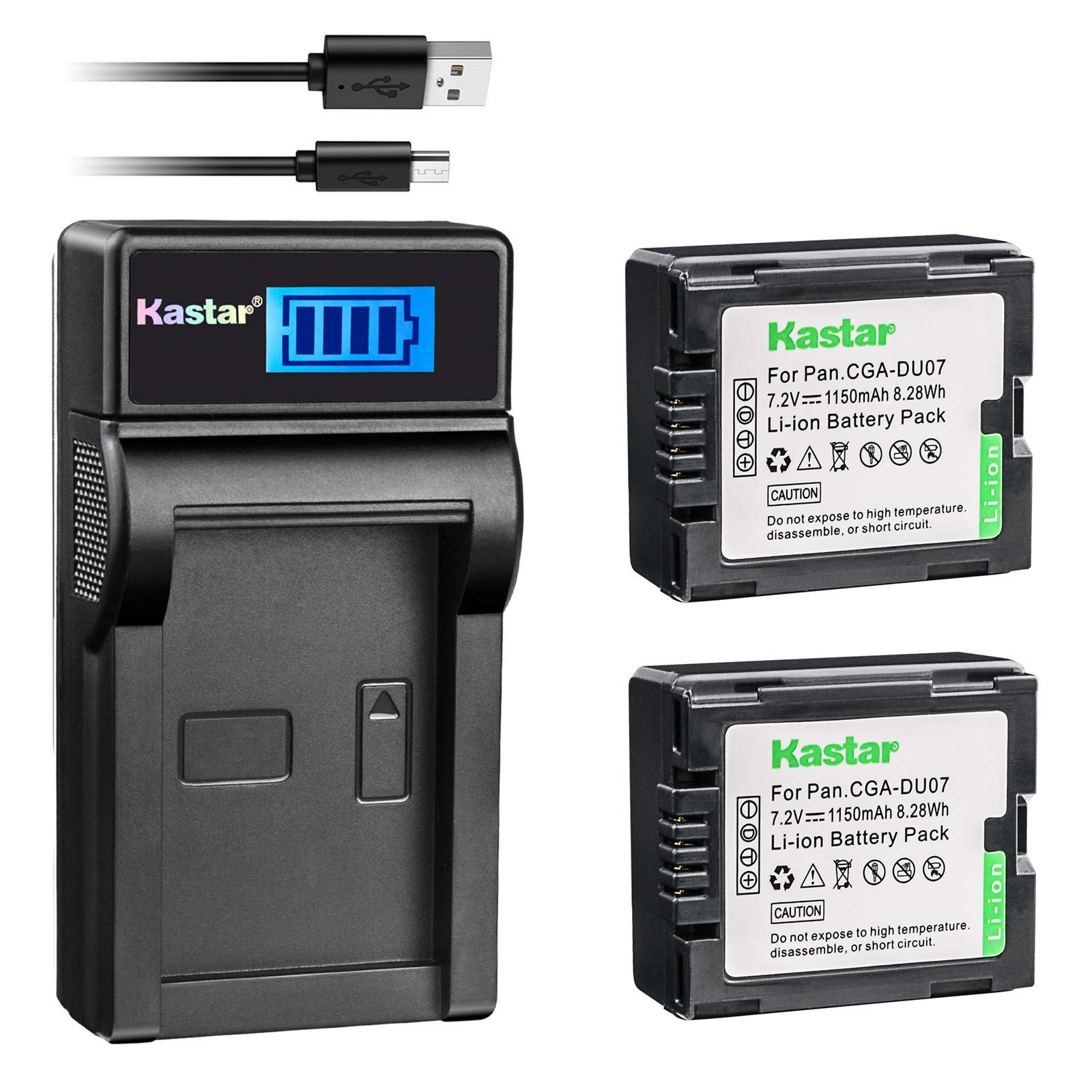 KastarBattery (X2) & LCD USB Charger for Panasonic CGA-DU07 and NV-GS40 GS44 GS47 GS50 GS55 GS58 PV-GS150 GS200 GS300 GS320 GS400 GS500 SDR-H250 H280 VDR-D258 D300 D308 D310 D400 M74 M75 M95 M250