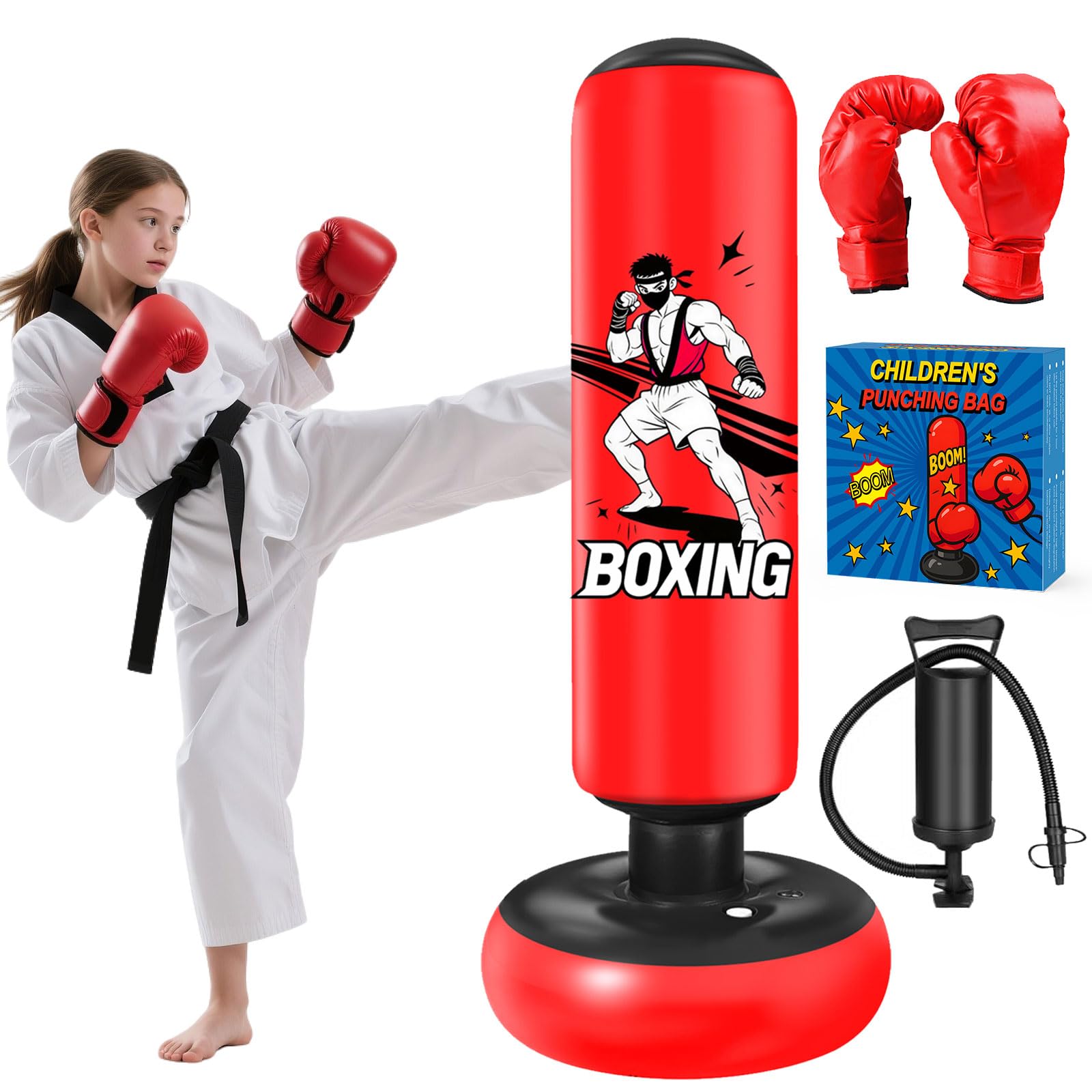 Punching Bag for Teens 168cm, Qoosea Free Standing Inflatable Boxing Bag with Gloves and Air Pump, Teens Punch Bags- Birthday Gifts for Boys & Girls for Practicing Karate, Taekwondo, MMA-Blue â image 1