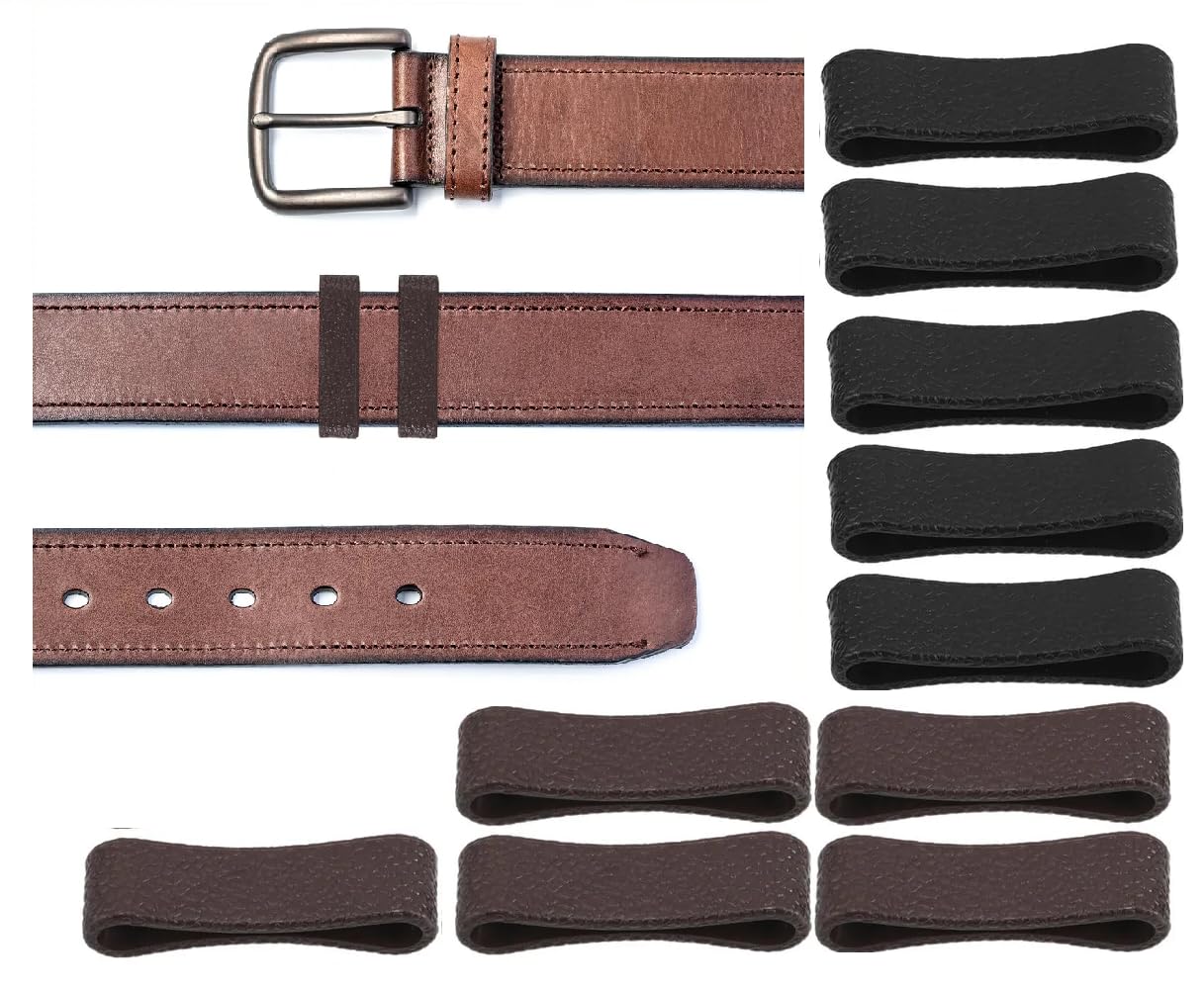10PCS Belt Loops for Men, Belt Clips for Men, Elastic for Cowhide Keeper Rings (Black+Brown)