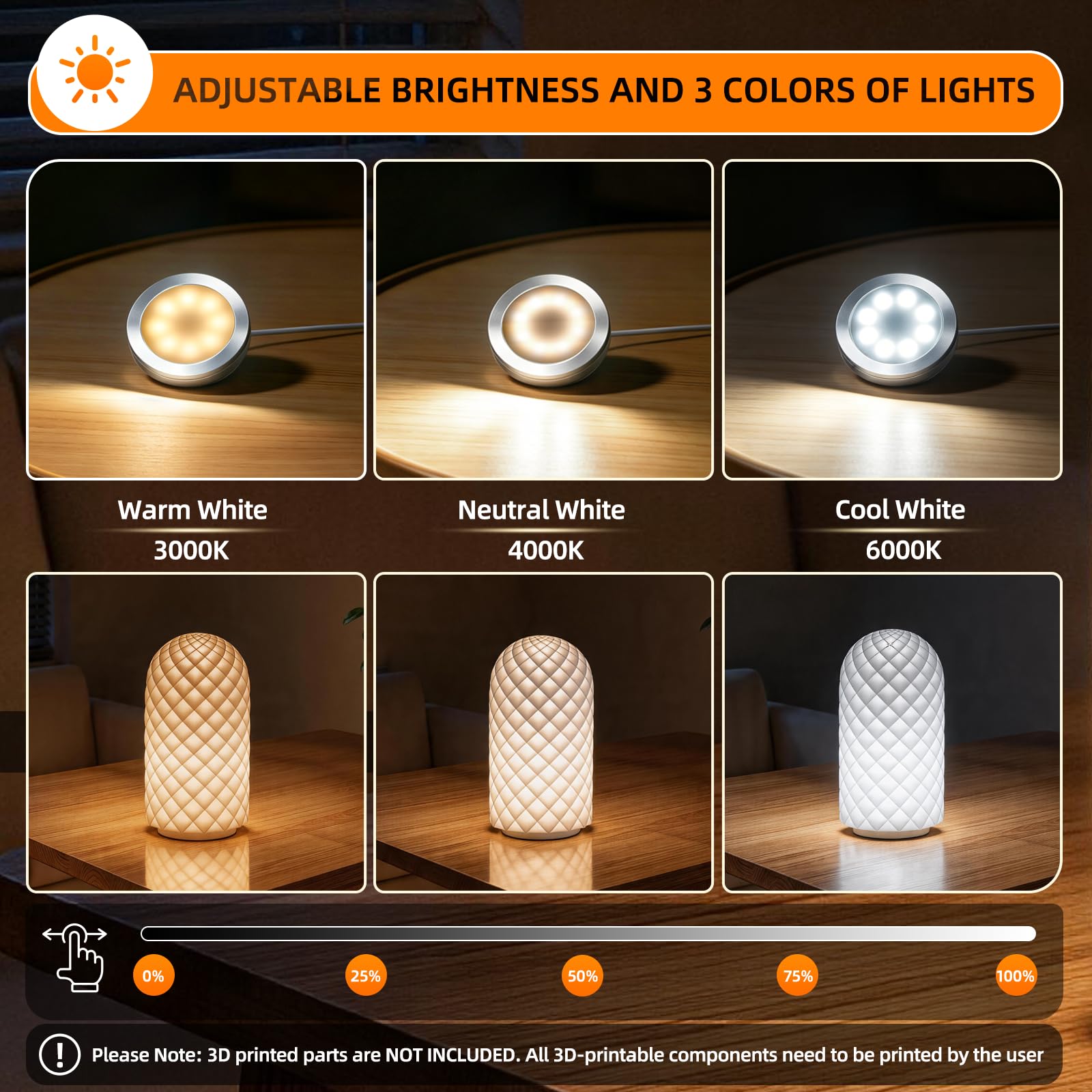 3-częściowy zestaw lamp LED do drukarki 3D 001 z 3 kolorami, zasilanie przez USB 5 V, oświetlenie LED do Bambu Lab Makerworld/część drukarki 3D / lampka nocna, zamiennik/model sprzętu DIY