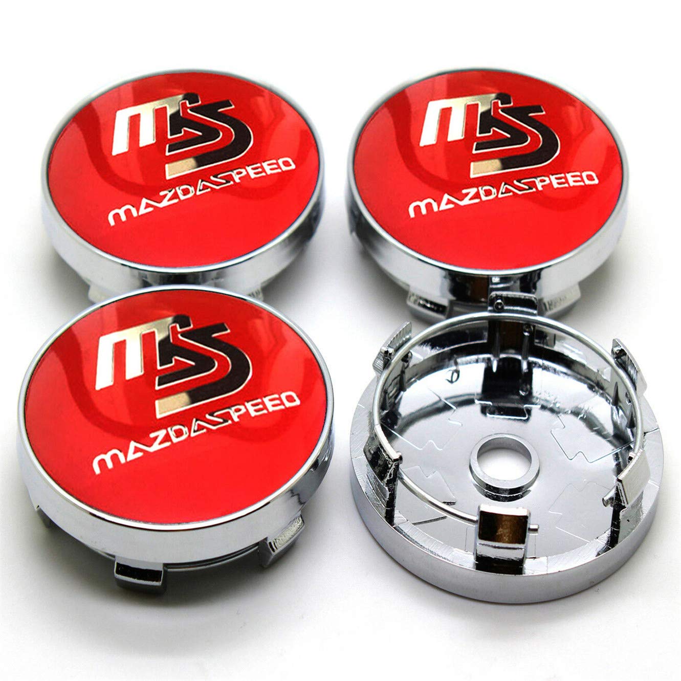 N/A 4Pcs 60mm Car Red MS MAZDASPEED Racing Wheel Center Caps Hub Caps Emblems Badges