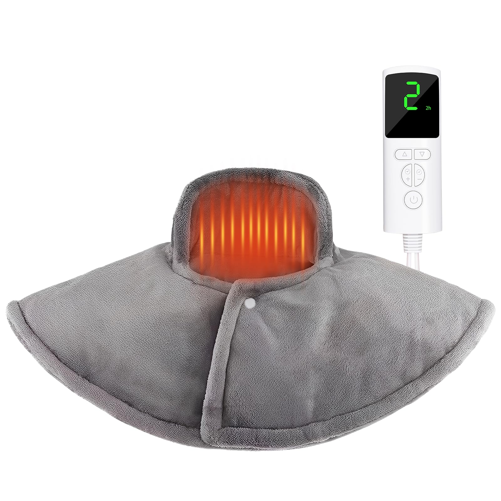 Termoforo Elettrico Schiena e Collo, Scalda Cervicale e Spalle 9 Livelli di Temperatura, Scaldacollo Elettrico per Cervicali 60x55 cm, Scalda Collo Elettrico Collo Spalle Lavabile in Lavatrice, Grigio