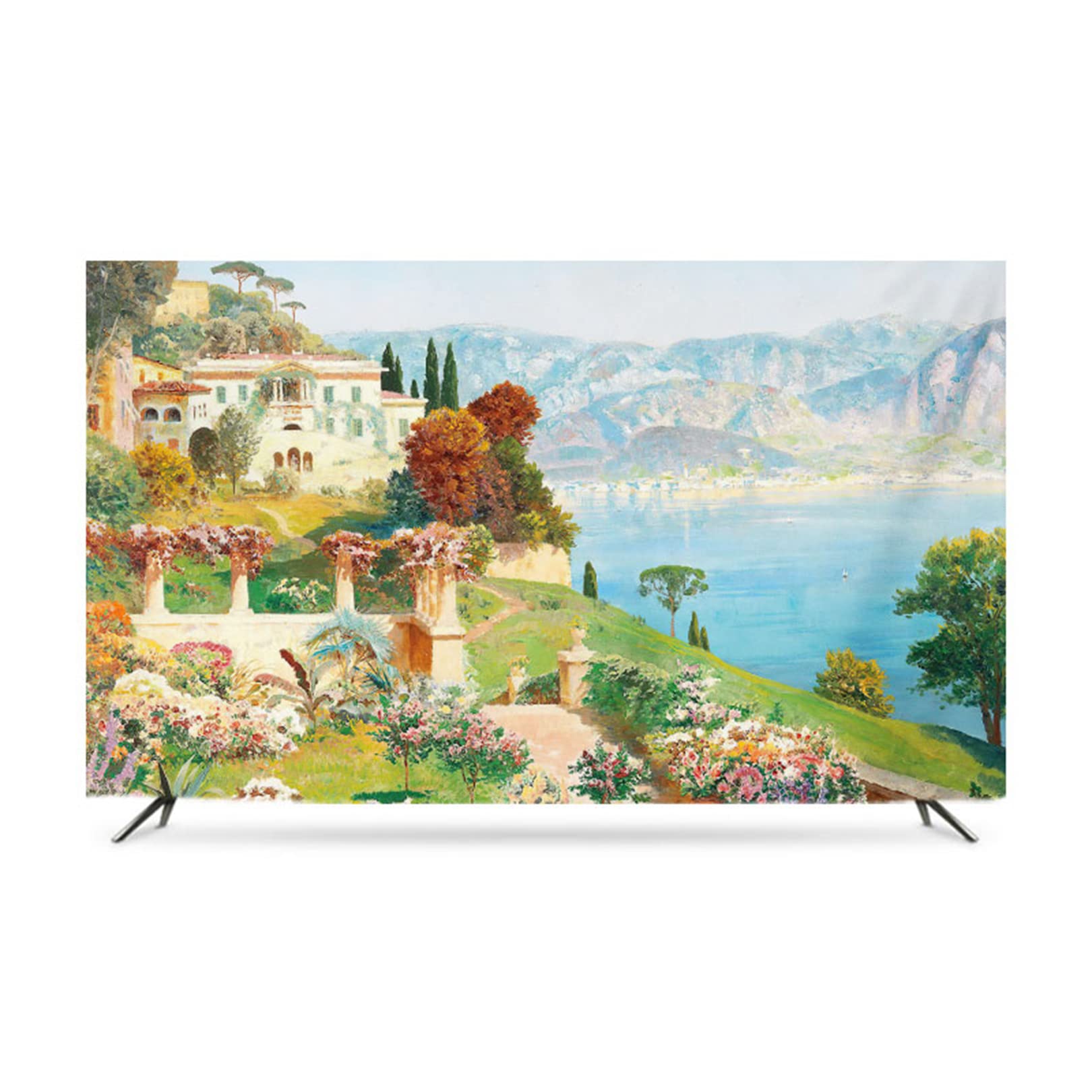 Tv Cover Thickened Silk Dustproof Tv Screen Protector Fabric For Lcd Display Waterproof Tv Cover Seaside Town Scenery Map(Size:47inch/109X71cm,Color:DH7-8)
